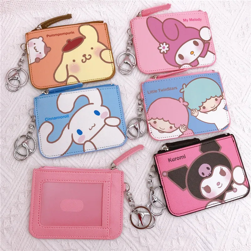 Sanrio Hello Kitty My Melody Cinnamoroll Kuromi Leather Wallet Card Holder Keychain