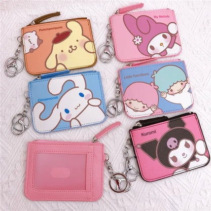 Sanrio Hello Kitty My Melody Cinnamoroll Kuromi Cartera de cuero Tarjetero Llavero