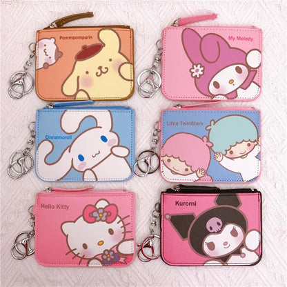 Sanrio Hello Kitty My Melody Cinnamoroll Kuromi Cartera de cuero Tarjetero Llavero