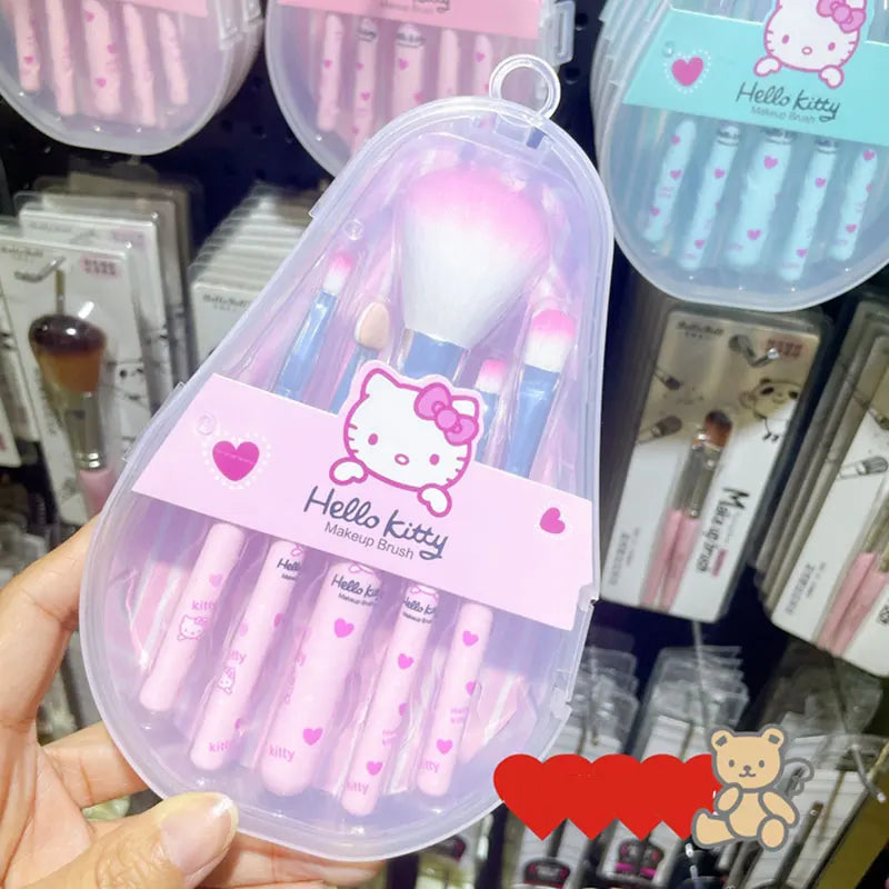 Juego de brochas de maquillaje Sanrio Hello Kitty, herramientas de belleza con caja