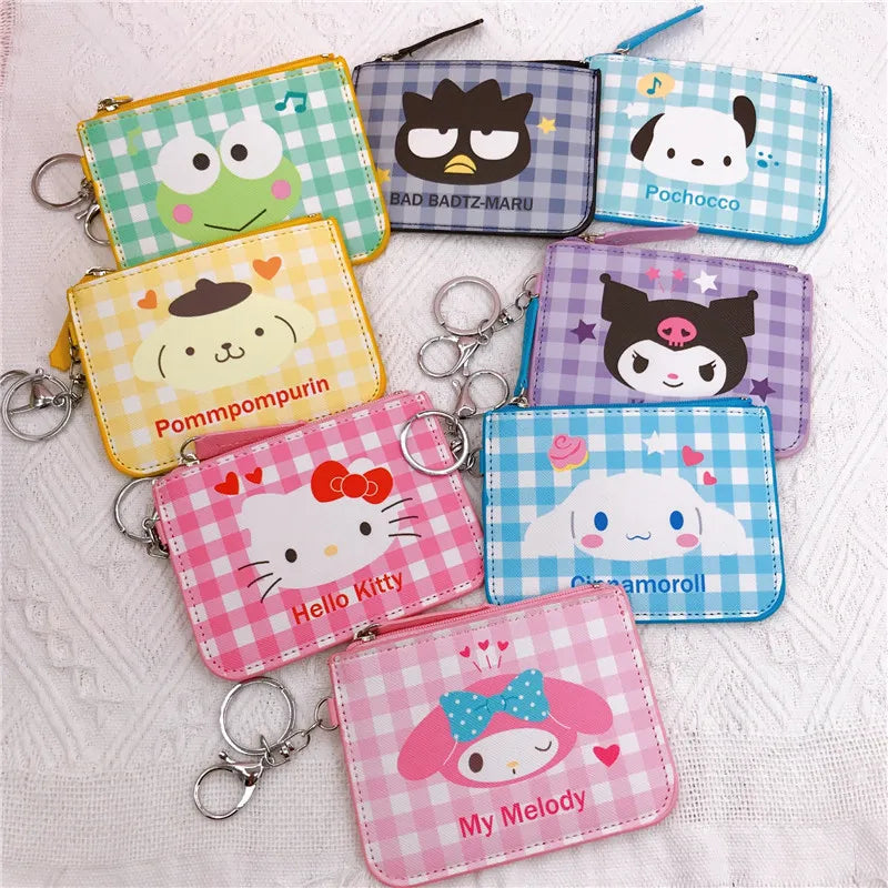 Sanrio Hello Kitty My Melody Cinnamoroll Kuromi Cartera de cuero Tarjetero Llavero