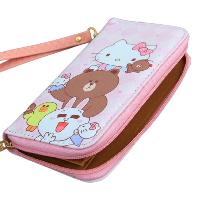 Lindo Hello Kitty mujeres monedero portátil cremallera cartera cuero