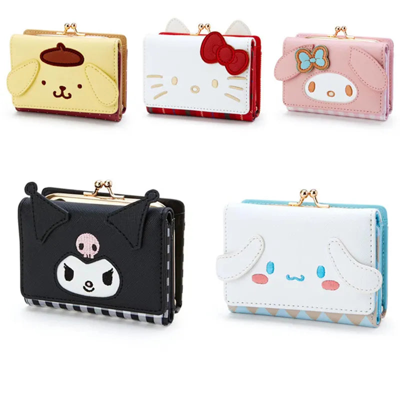 Sanrio Hello Kitty My Melody Cinnamoroll Kuromi Linda cartera plegable de cuero