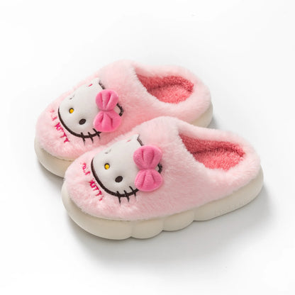 Sanrio Hello Kitty Cute Warm Slippers Winter Girls Plush Slides