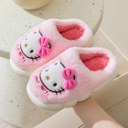 Sanrio Hello Kitty Cute Warm Slippers Winter Girls Plush Slides