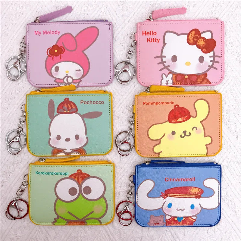 Sanrio Hello Kitty My Melody Cinnamoroll Kuromi Leather Wallet Card Holder Keychain