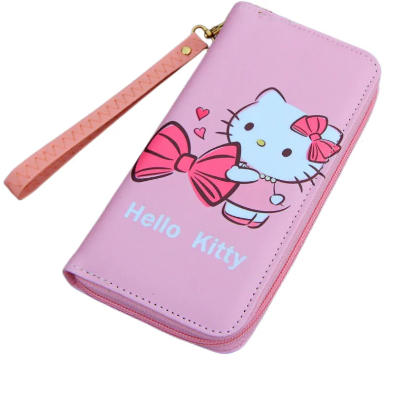 Lindo Hello Kitty mujeres monedero portátil cremallera cartera cuero