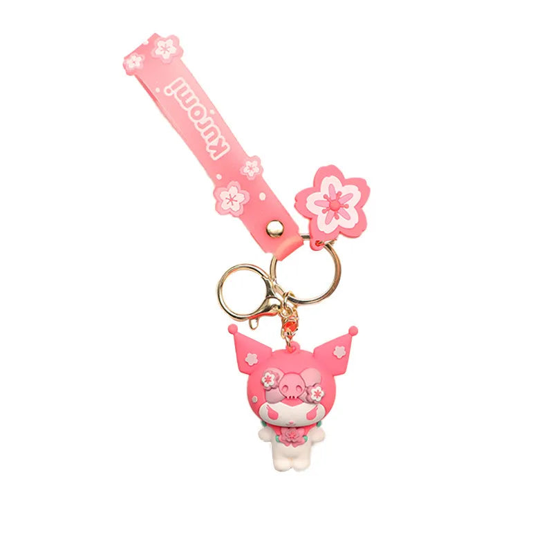 Sanrio Pink Floral Series Key Chain Bag Pendant Hello Kitty My Melody Kuromi Figures