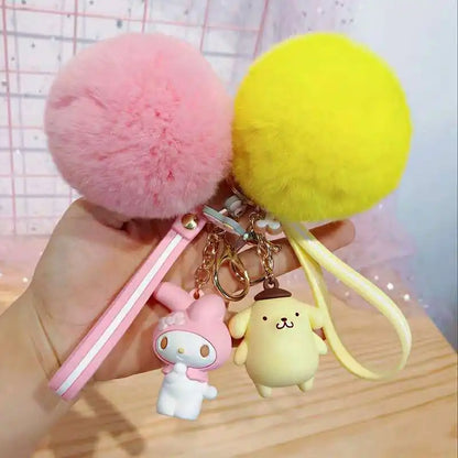 Sanrio Cute Fuzzy Character Keychains Bag Pendant Accessories