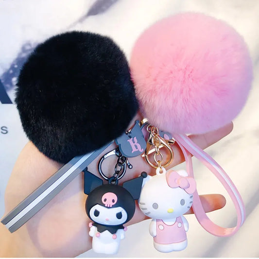 Sanrio Cute Fuzzy Character Keychains Bag Pendant Accessories