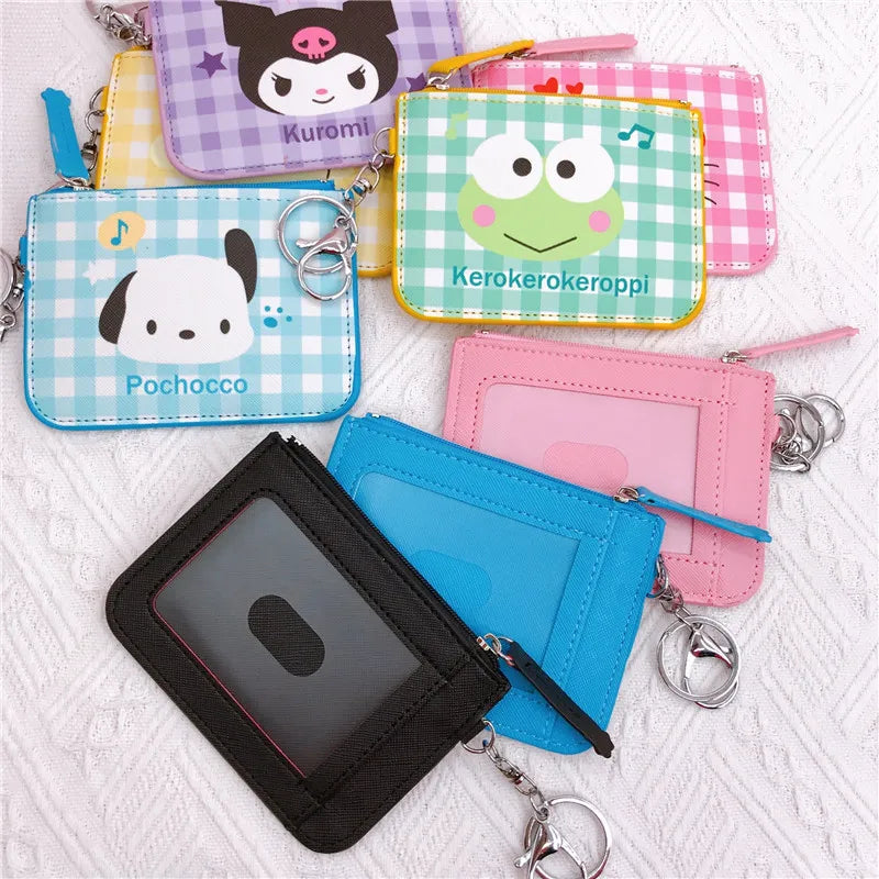 Sanrio Hello Kitty My Melody Cinnamoroll Kuromi Leather Wallet Card Holder Keychain