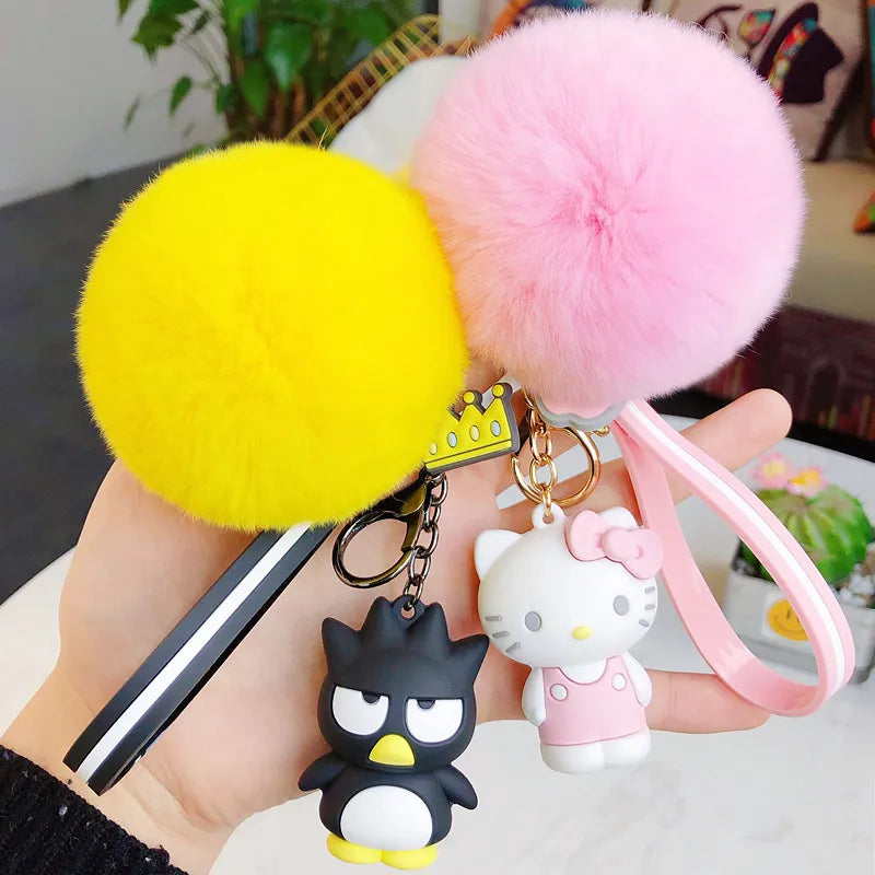 Sanrio Cute Fuzzy Character Keychains Bag Pendant Accessories