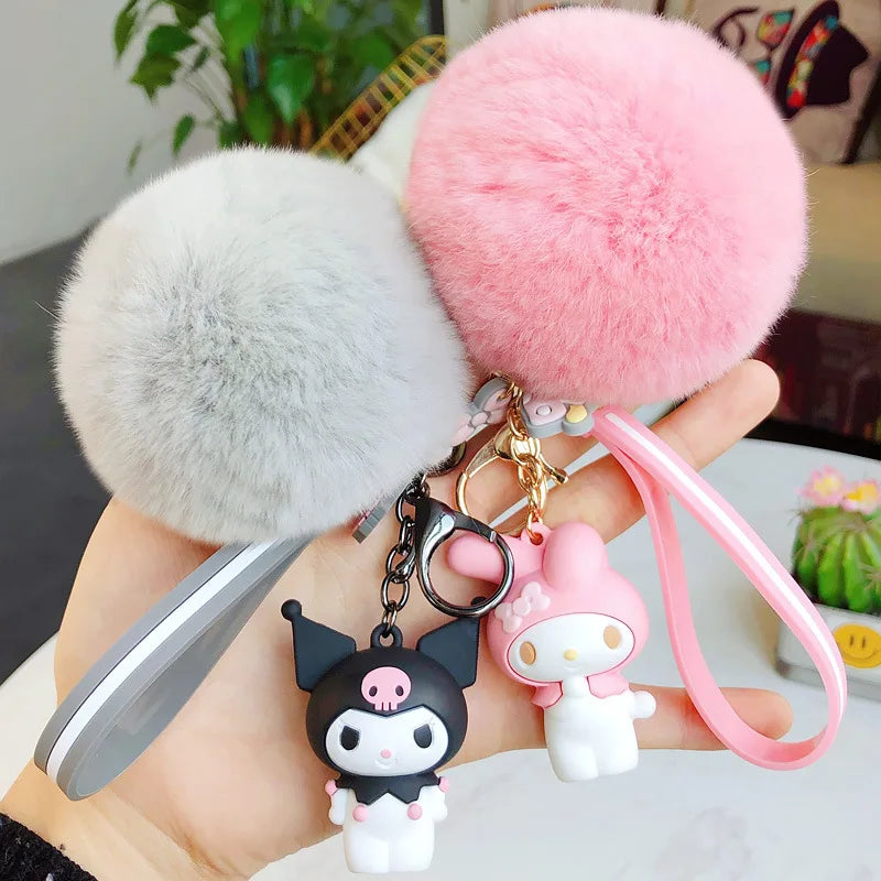 Sanrio Cute Fuzzy Character Keychains Bag Pendant Accessories