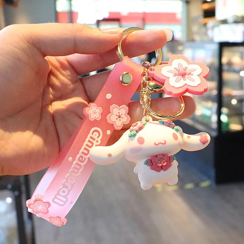 Sanrio Pink Floral Series Key Chain Bag Pendant Hello Kitty My Melody Kuromi Figures