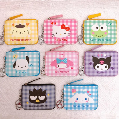 Sanrio Hello Kitty My Melody Cinnamoroll Kuromi Leather Wallet Card Holder Keychain