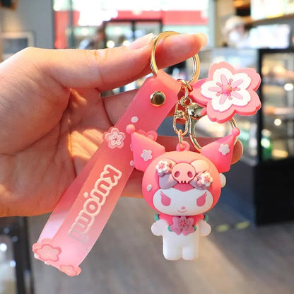 Sanrio Pink Floral Series Key Chain Bag Pendant Hello Kitty My Melody Kuromi Figures