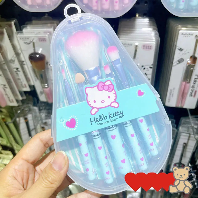 Juego de brochas de maquillaje Sanrio Hello Kitty, herramientas de belleza con caja